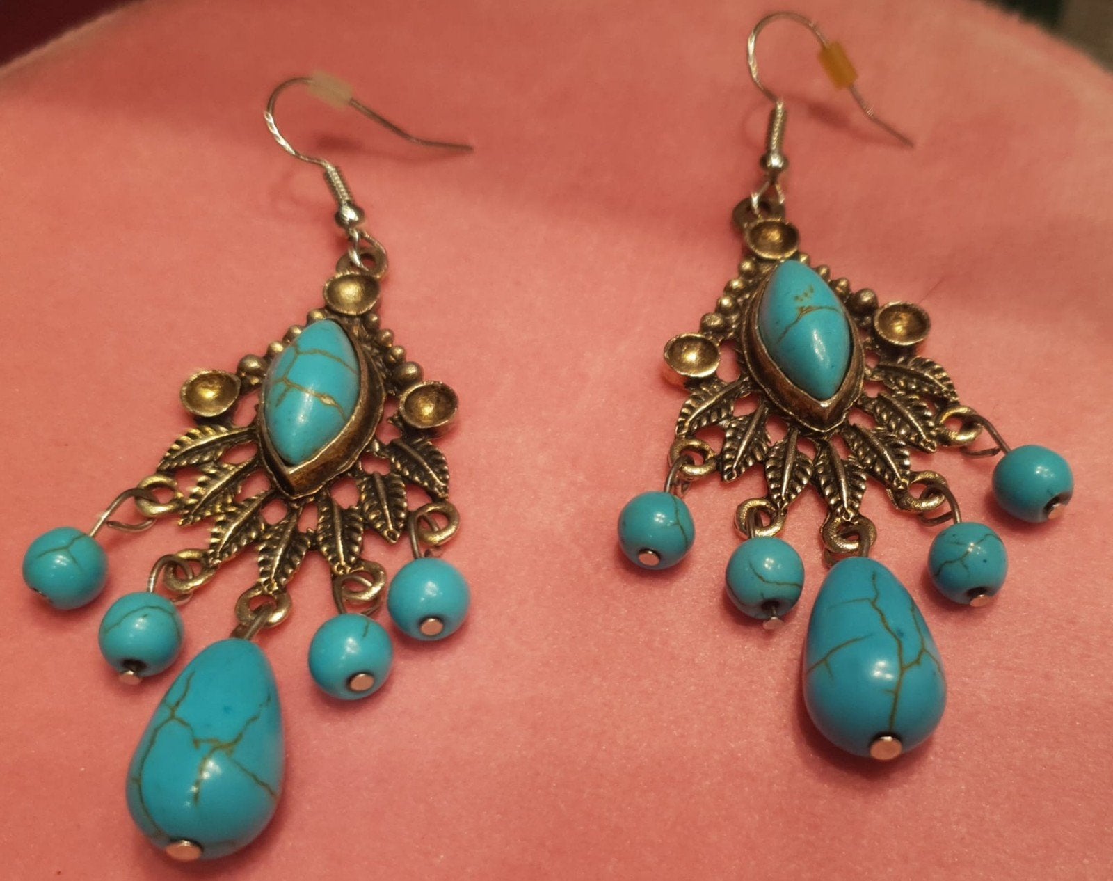 Set van 3 paar oorbellen boho turquoise & zirkonia, Handtassen en Accessoires, Met kristal, Hangers, Ophalen of Verzenden, Zo goed als nieuw