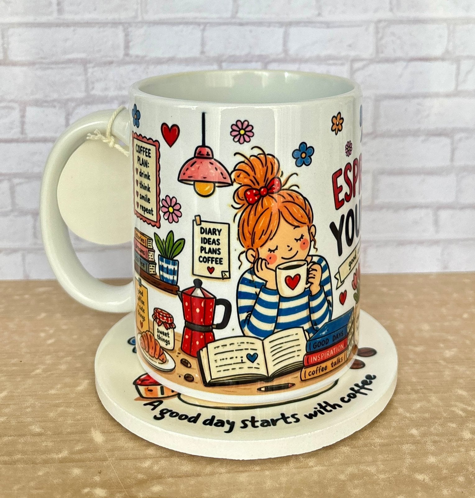Koffiemok Coffee Lover 330ml met Keramische Onderzetter, Huis en Inrichting, Verzenden, Keramiek, Nieuw, Mok
