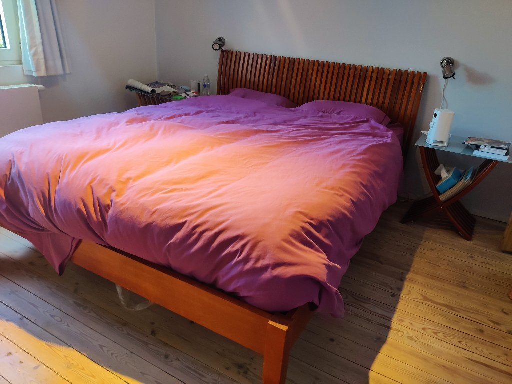 2-persoonsbed met nachtkastjes, Ophalen, Bruin, 210 cm, Tweepersoons