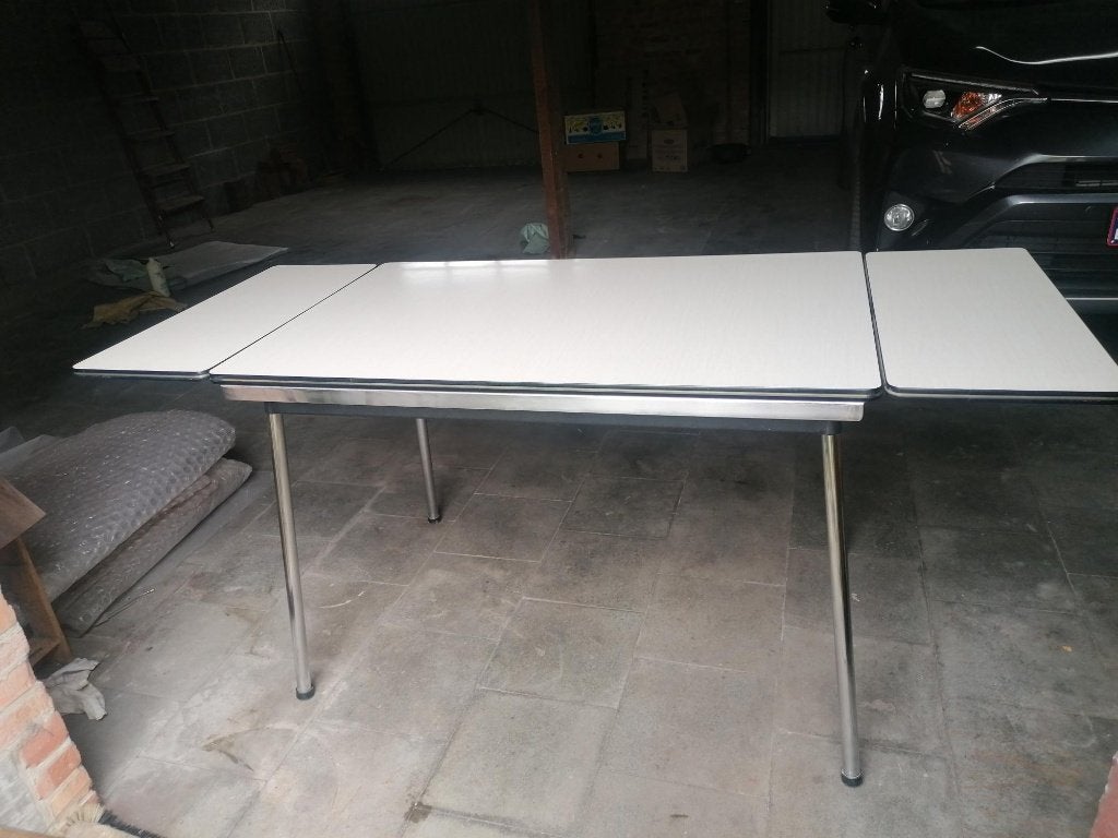 vintage keukentafel in formica, Huis en Inrichting, Ophalen, Kunststof, 50 tot 100 cm, Zo goed als nieuw