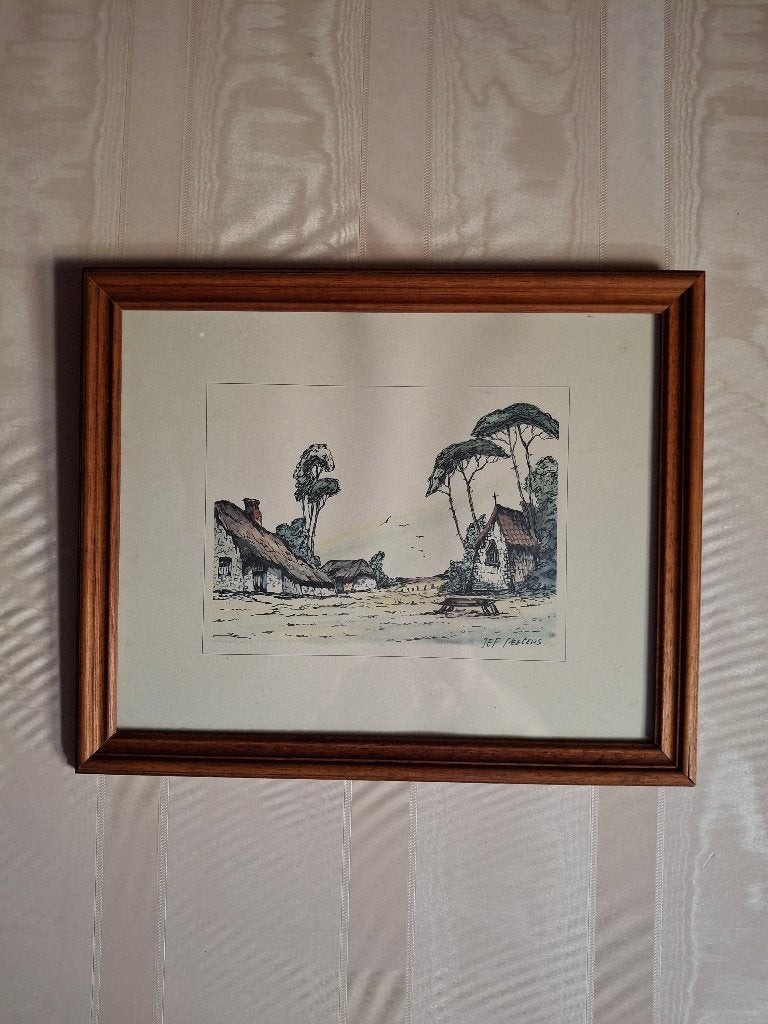 4 tekeningen van Jef Peeters, Antiquités & Art, Enlèvement, Dessin, Sous verre