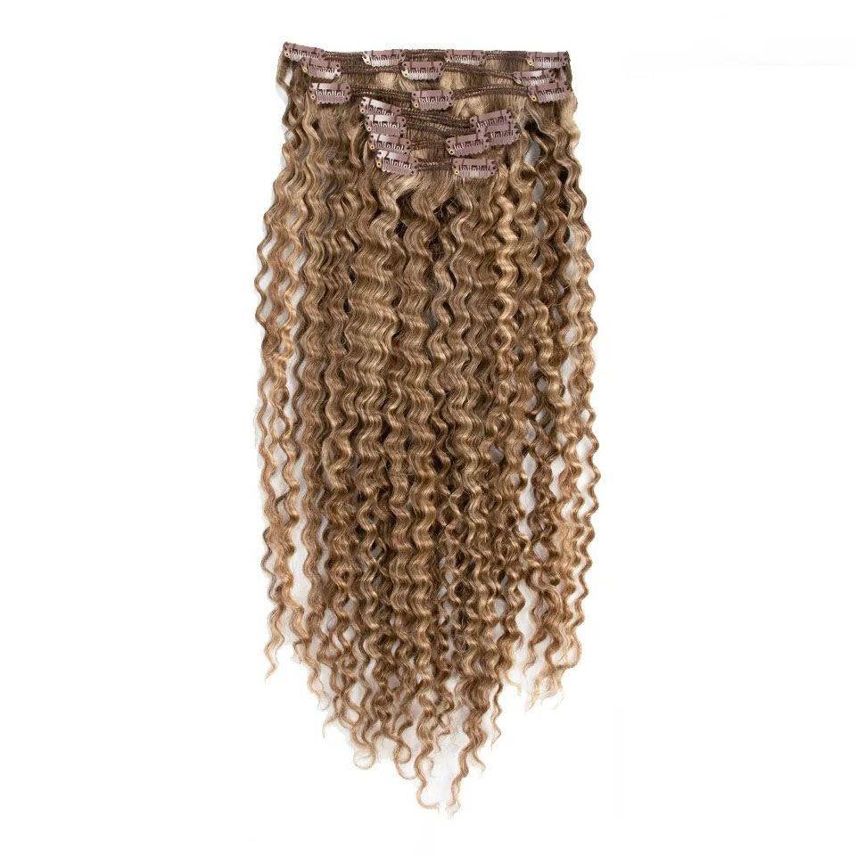 100% REMY HUMAN HAIR - highl&blonde - CLIP INS - KURLY CURL, Verzenden, Nieuw, Pruik of Haarverlenging