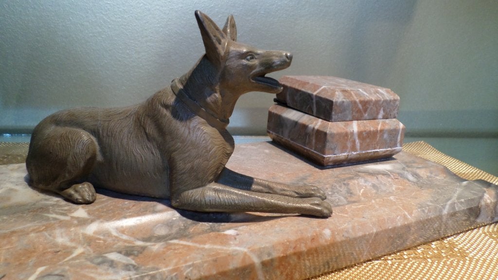 Encrier Art Deco avec chien en régule, Enlèvement ou Envoi