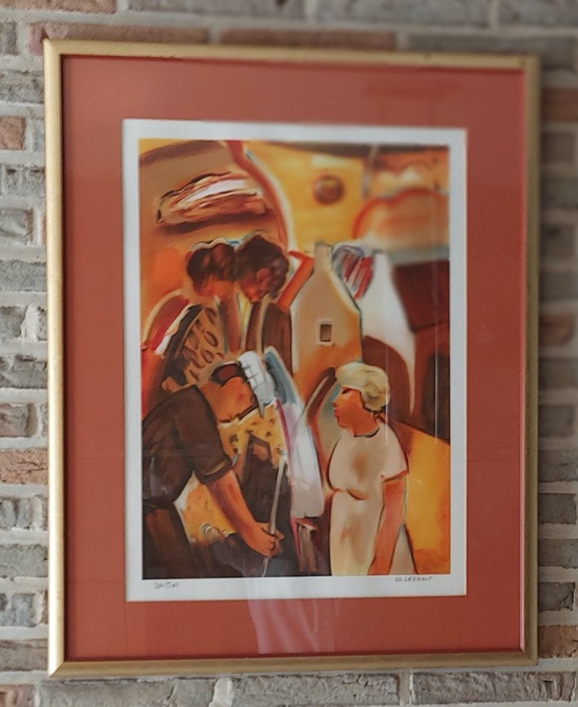 Ward Lernout : Keuvelende buren.Litho., Ophalen of Verzenden, Ingelijst, Figuren