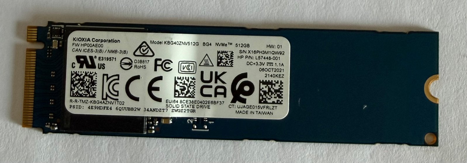 SSD Kioxia NVMe 512 Go, Enlèvement ou Envoi, Utilisé, Laptop, SSD