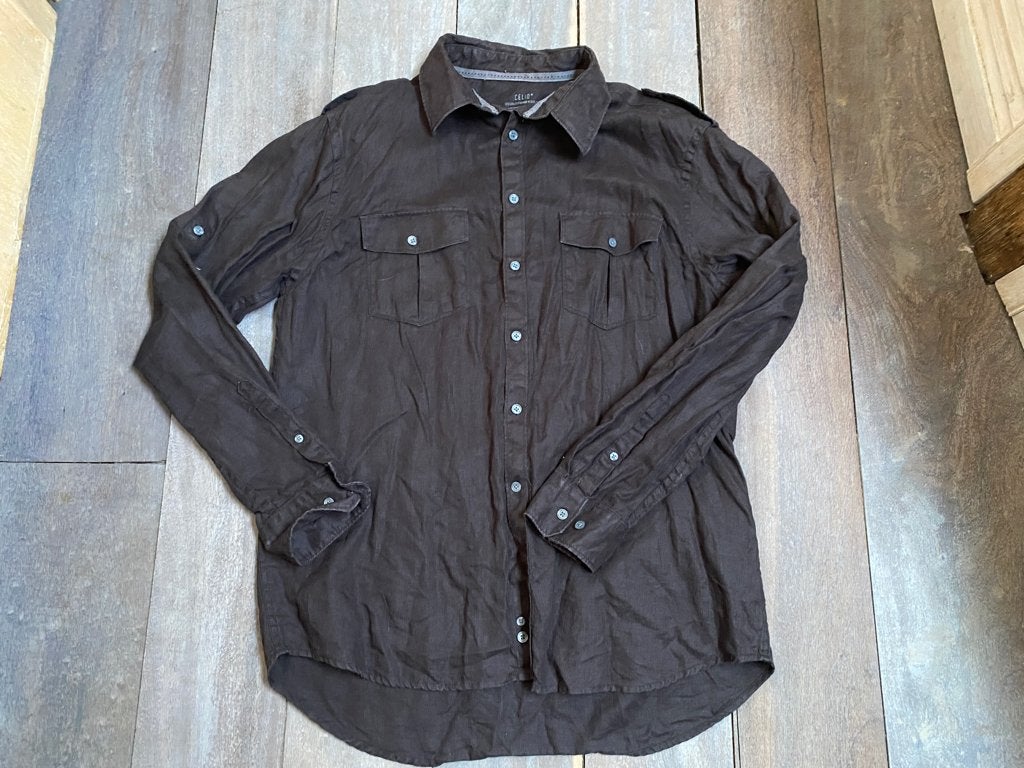 Overhemd Celio 100% linnen XL donkerbruin XL ZG staat, Kleding | Heren, Overhemden, Celio, Bruin, Verzenden, Gedragen