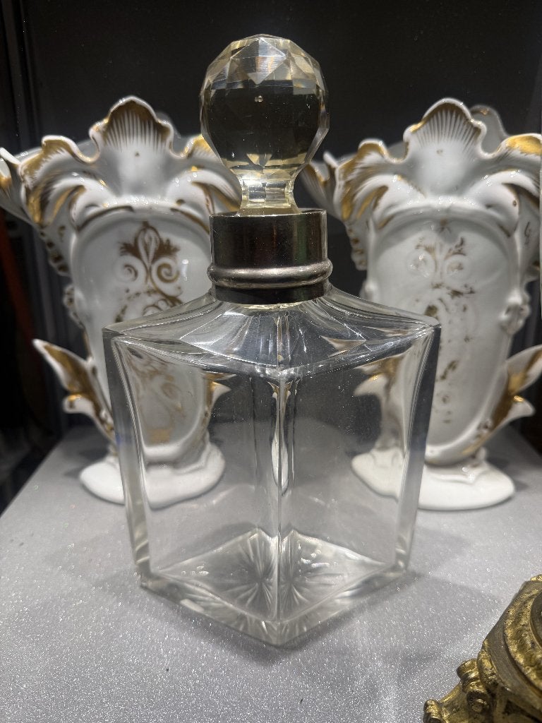 Boheemse Kristallen Vaas met Sterling Zilveren Kraag (925), Antiek en Kunst, Ophalen of Verzenden