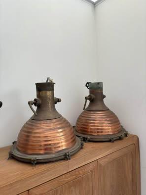 antieke koperen scheepslampen, Antiquités & Art, Antiquités | Éclairage, Enlèvement