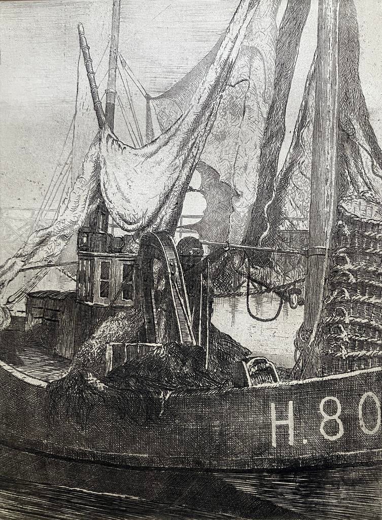 Ets Jozef Pas (1900-1984) In de haven, Antiek en Kunst, Ophalen