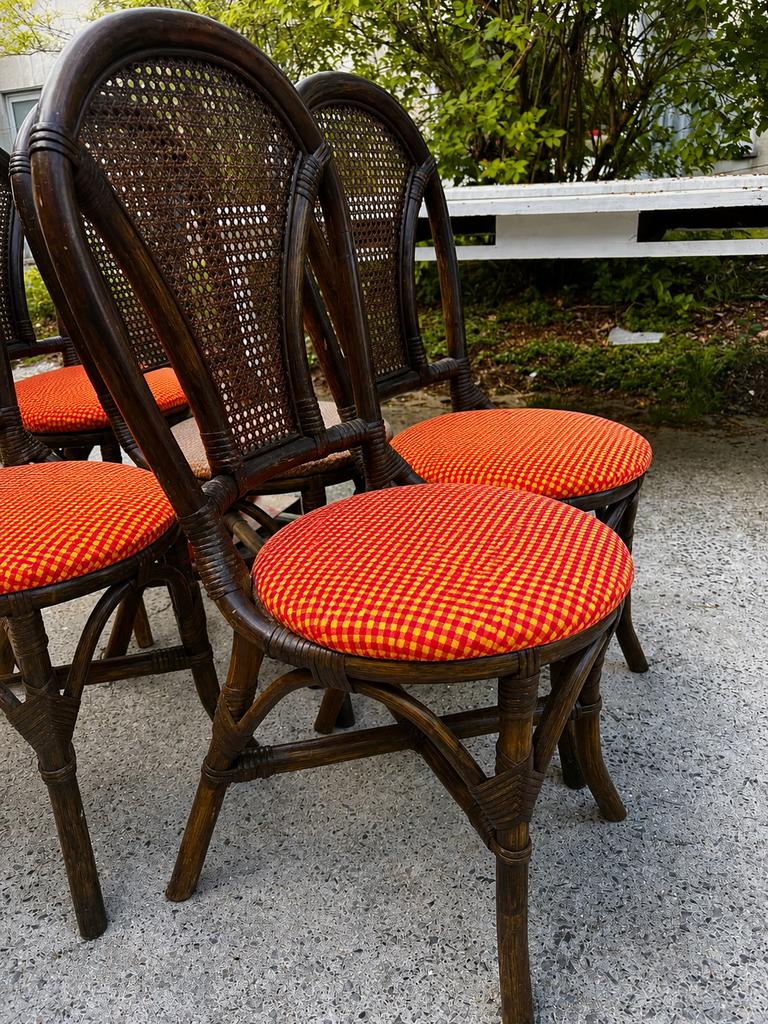 Vintage boho rotan dining chairs – set van 6 – Hollywood Reg, Antiek en Kunst, Ophalen
