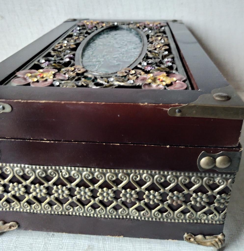 Versierd houten kistje brocante, Ophalen of Verzenden