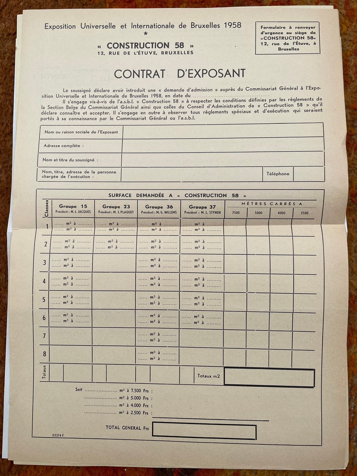 Documents officiel Expo 58, Enlèvement ou Envoi