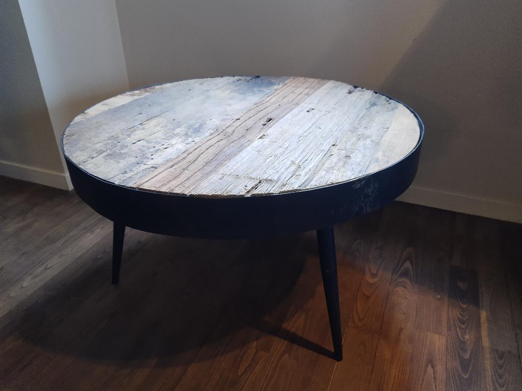 Ronde salontafel van hout en metaal, Métal, Moins de 50 cm, Rond, 50 à 100 cm