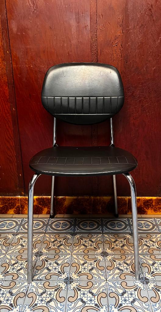 zwarte stoelen – kunstleder / chroom- Set van 2, Ophalen, Gebruikt, Twee, Zwart