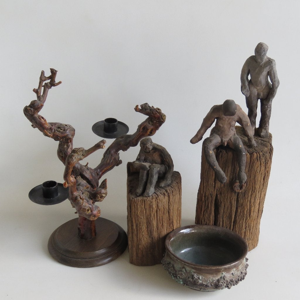 Koppel kleifiguren abstract op stam, Antiek en Kunst, Ophalen of Verzenden, Beeld, Abstract, Abstract