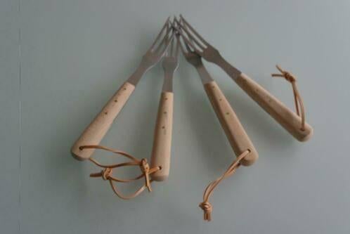 4 barbecue vorken in inox met houten handvat (nieuw), Ophalen of Verzenden, Nieuw
