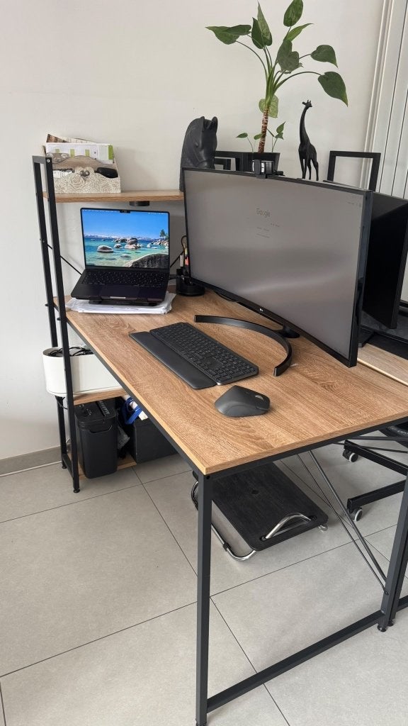 Modern bureau met breed monitorscherm & printer, Huis en Inrichting, Ophalen, Gebruikt, 120 cm, Spaanplaat of MDF