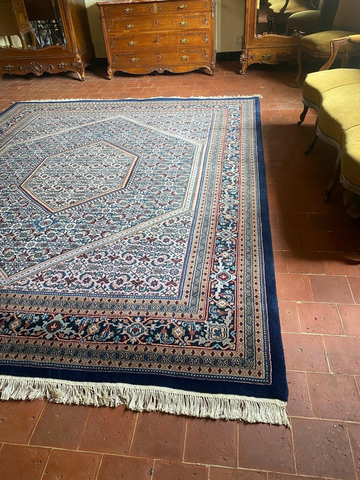 Oosters handgeknoopt tapijt, Ophalen, Zo goed als nieuw, Blauw, 200 cm of meer