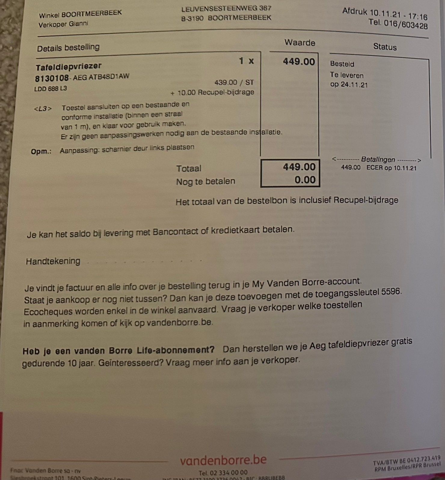 Diepvries AEG 200€, Minder dan 85 cm, Zo goed als nieuw, Ophalen, Vrieskast
