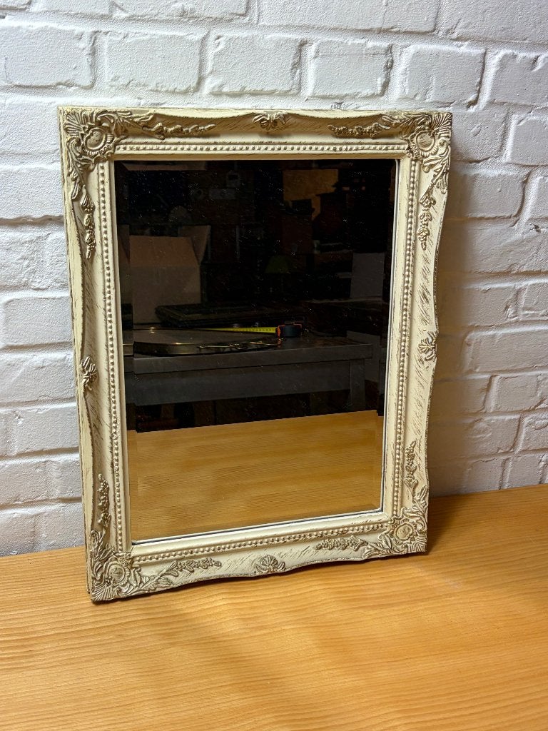 Brocante / barok wandspiegel crème wit met gouden, Minder dan 50 cm, Gebruikt, Weet ik niet, Ophalen of Verzenden
