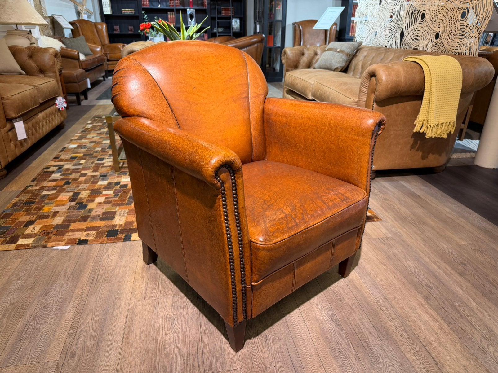 Engelse Vintage chesterfield Club fauteuil schapenleer, Enlèvement ou Envoi