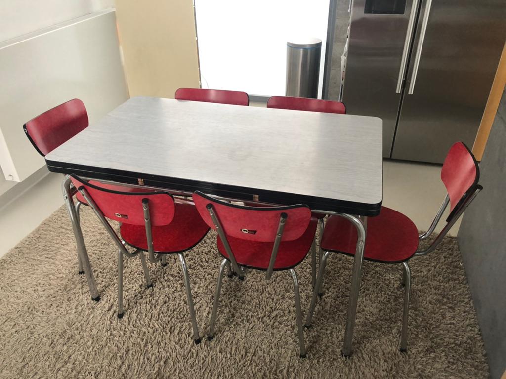 Table à manger VINTAGE avec 6 chaises, Enlèvement ou Envoi, Utilisé, VINTAGE - FORMICA, 4 à 6 chaises