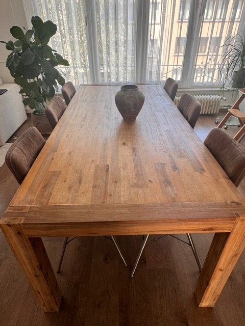 Volhouten eettafel, Huis en Inrichting, Ophalen, 200 cm of meer, 50 tot 100 cm, Vijf personen of meer