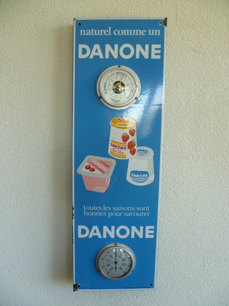 THERMOMÈTRE  EN ÉMAIL « DANONE DESSERTS » ANNEES 1967, Enlèvement ou Envoi, Utilisé, Panneau publicitaire