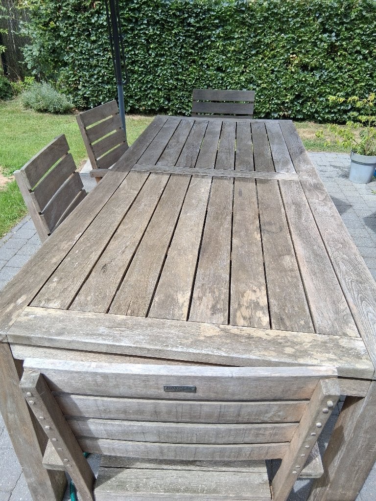 Tafel en stoelen, Tuin en Terras, Tuintafels, Ophalen, Gebruikt, Rechthoekig, Teakhout