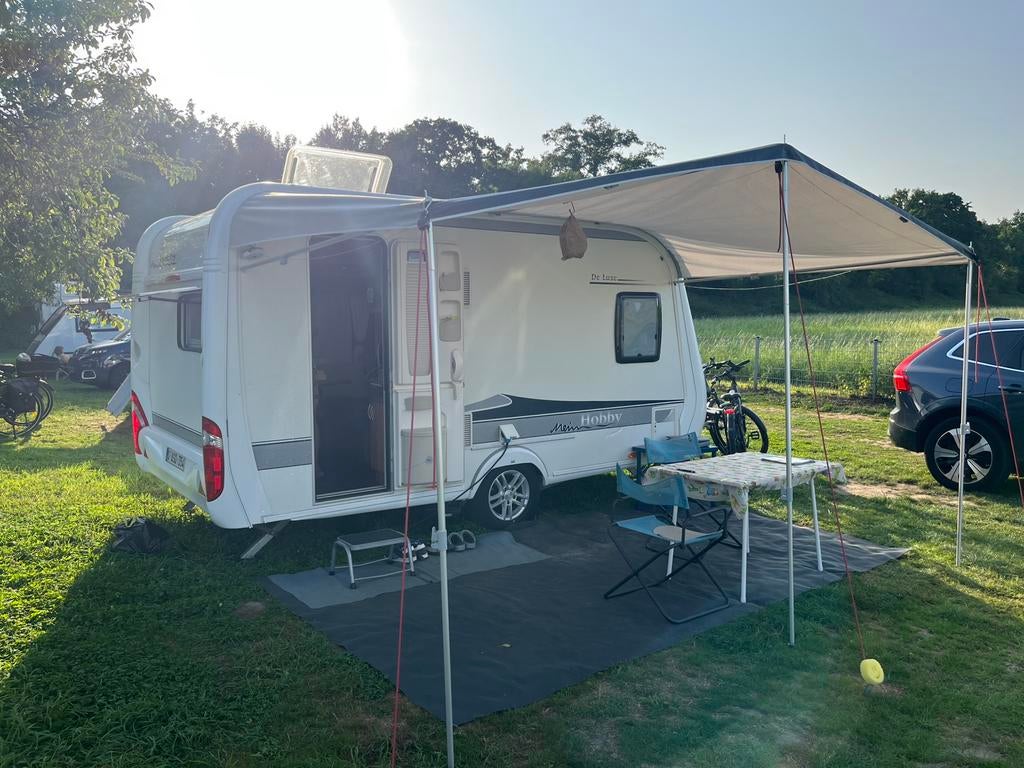 Caravan zonneluifel met aluminium stokken, Caravans en Kamperen, Ophalen, Gebruikt