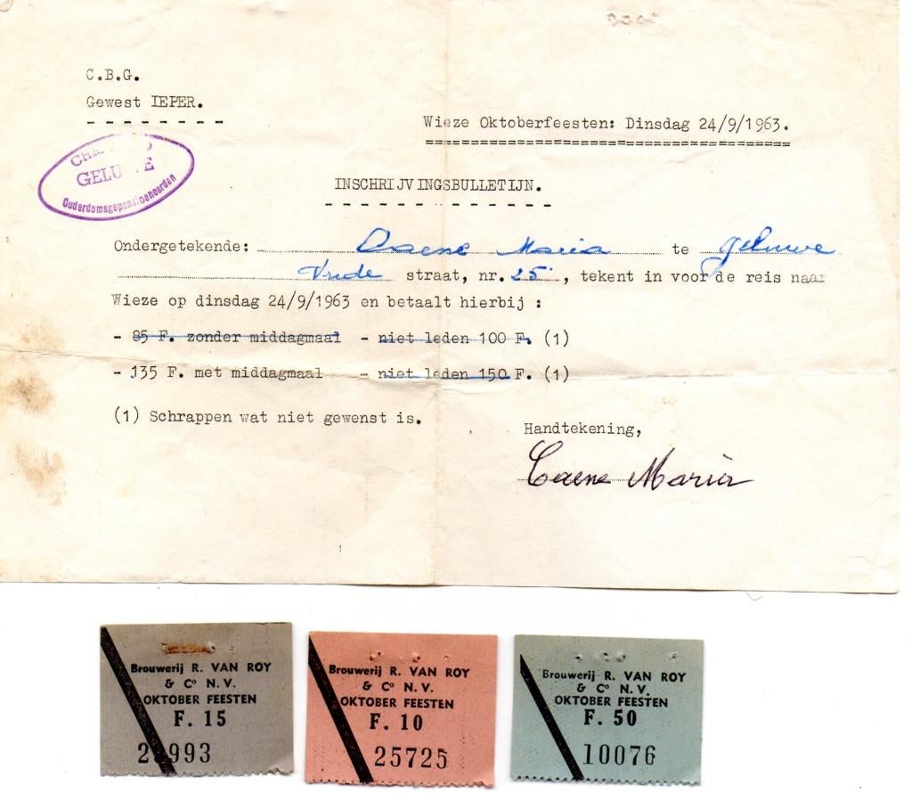 Wiezefeesten brouwerij Van Roy 1963 gewest Ieper Geluwe, Collections, Enlèvement ou Envoi