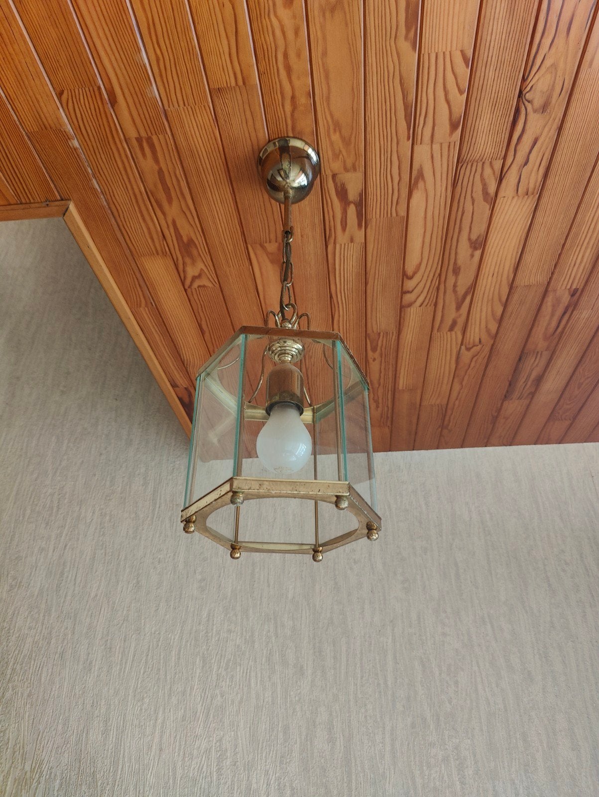 Vintage hanglamp, Huis en Inrichting, Lampen | Hanglampen, Gebruikt, Glas, Metaal, Ophalen