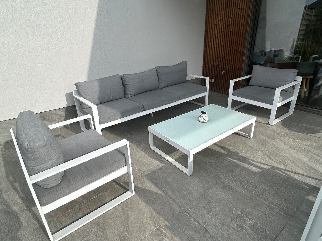 Loungeset wit, Tuin en Terras, Ophalen, 5 zitplaatsen, Gebruikt, Bank