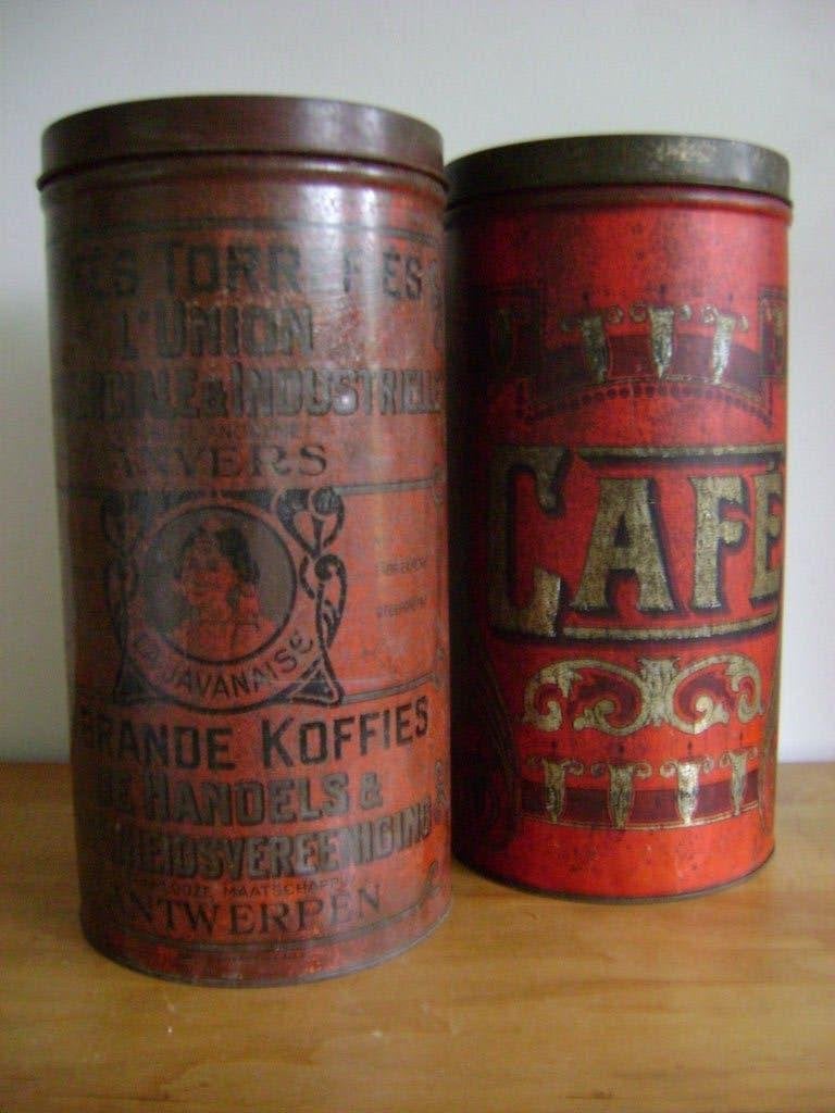 grote antieke art nouveau koffie blikken 44cm, Verzamelen, Blikken, Ophalen, Gebruikt, Koffie