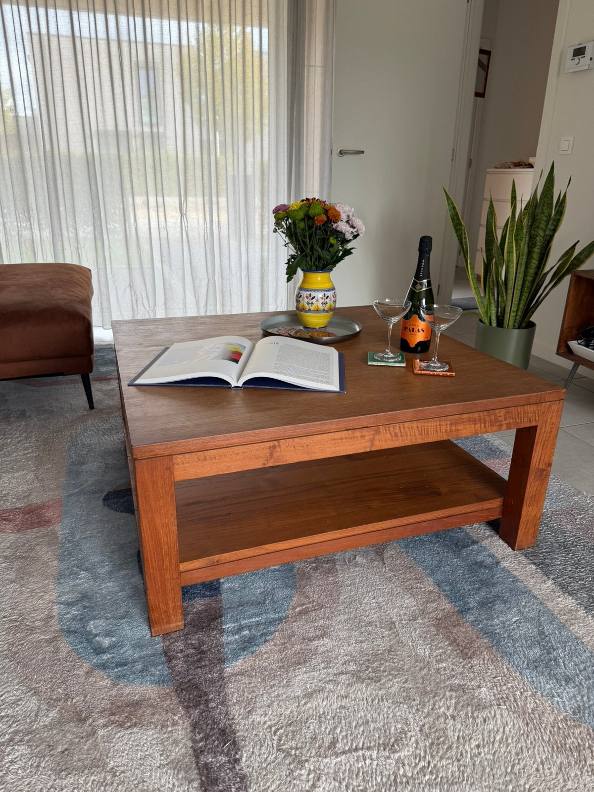 Teak salontafel met twee verdiepen, Teck, 100 à 150 cm, Carré, 100 à 150 cm