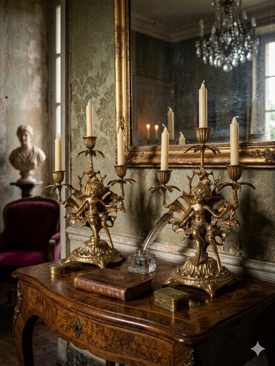 Candélabres bronze nymphes ailées 19 eme style Louis XV, Ophalen of Verzenden