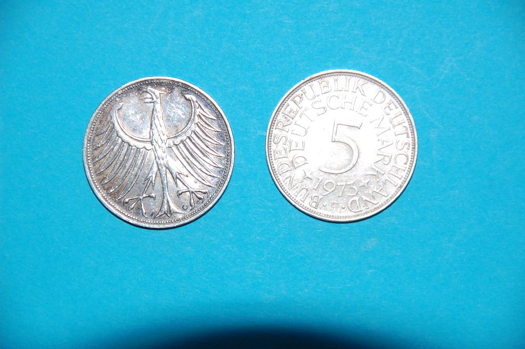 5 Deutsche Mark 1972 F et 1973 F, Timbres & Monnaies, Envoi, Allemagne, Série, Argent