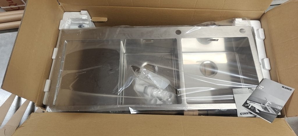 BLANCO dubbele RVS spoelbak – ongebruikt – afdruip links, Doe-het-zelf en Bouw, Ophalen, Nieuw, Inox, Overige typen