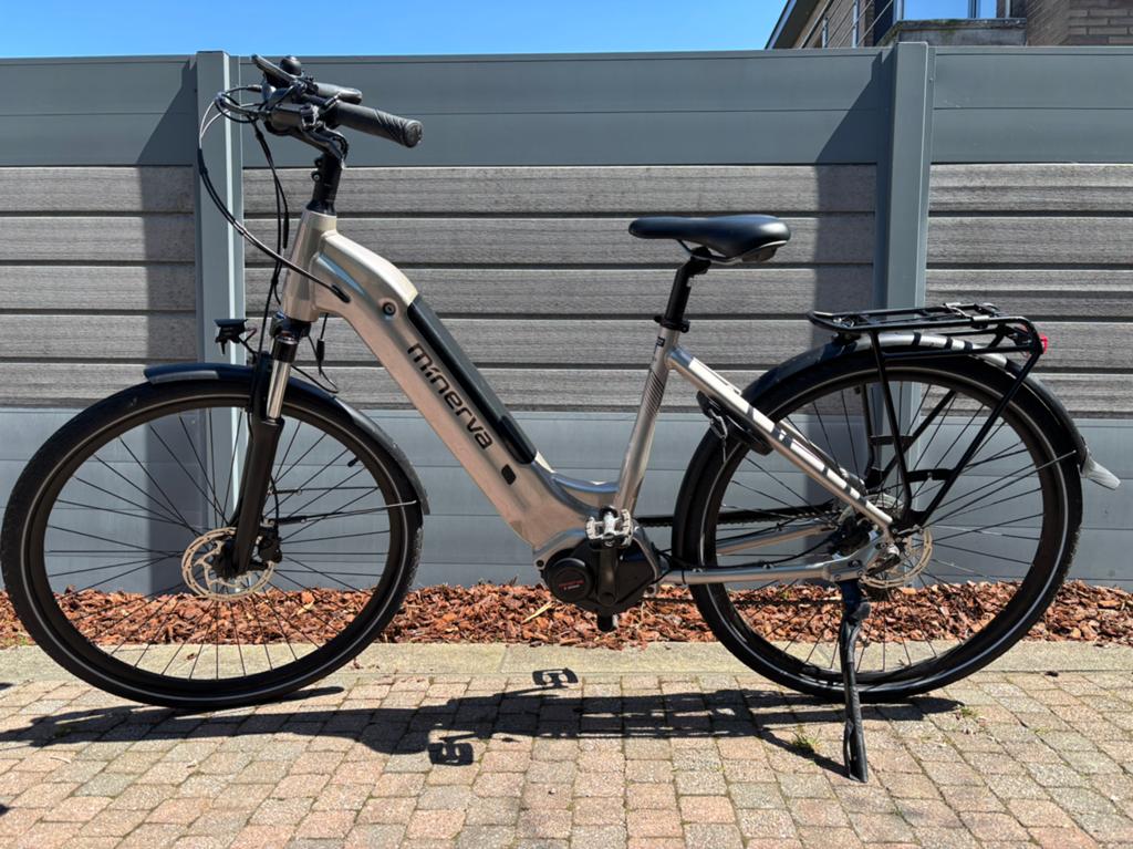 Elektrische Minerva Volos e-bike – middenmotor – 522Wh, Zo goed als nieuw, 47 tot 51 cm, 50 km per accu of meer, Ophalen