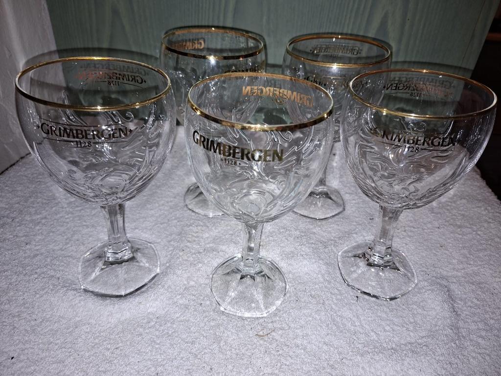 5 oude kristallen Grimbergen, nieuwstaat, Verzamelen, Biermerken, Nieuw, Glas of Glazen, Overige merken, Ophalen of Verzenden