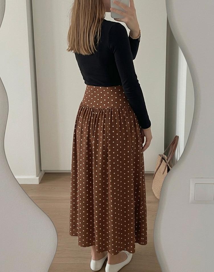 Jupe Longue à Pois Marron, Envoi, Comme neuf, Taille 38/40 (M)