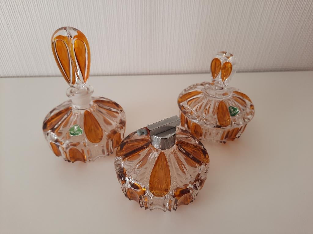 Vintage kristallen toiletsetje in Phonix glas 3 delig, Antiek en Kunst, Ophalen