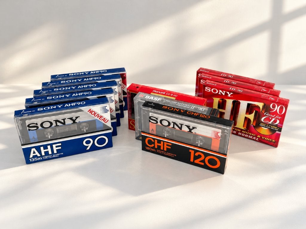 11x cassettes neuves Sony ahf, chf, hf, basf, maxell, Enlèvement ou Envoi, Avec boîte de rangement, étagère ou coffret, Autres genres