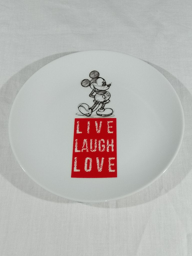 Disney Egan Mickey Mouse Bord – Live Laugh Love - Rood, Ophalen of Verzenden, Mickey Mouse, Gebruikt, Servies
