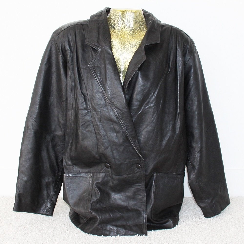 Schitterende Vintage Leren Dames Jas (Maat 44) € 75,-, Kleding | Dames, Zwart, Maat 42/44 (L), Gedragen, Vintage .