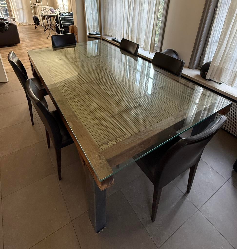 Table à Manger en Teck Balinais Ancien (200 Ans) – Unique, Teck, Comme neuf, 100 à 150 cm, Enlèvement