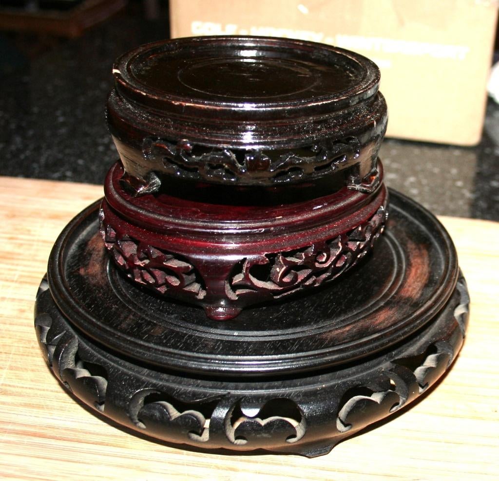 3 Chinese uitgesneden houten onderzetters voor vaas/bonsai, Antiek en Kunst, Curiosa en Brocante, Ophalen of Verzenden