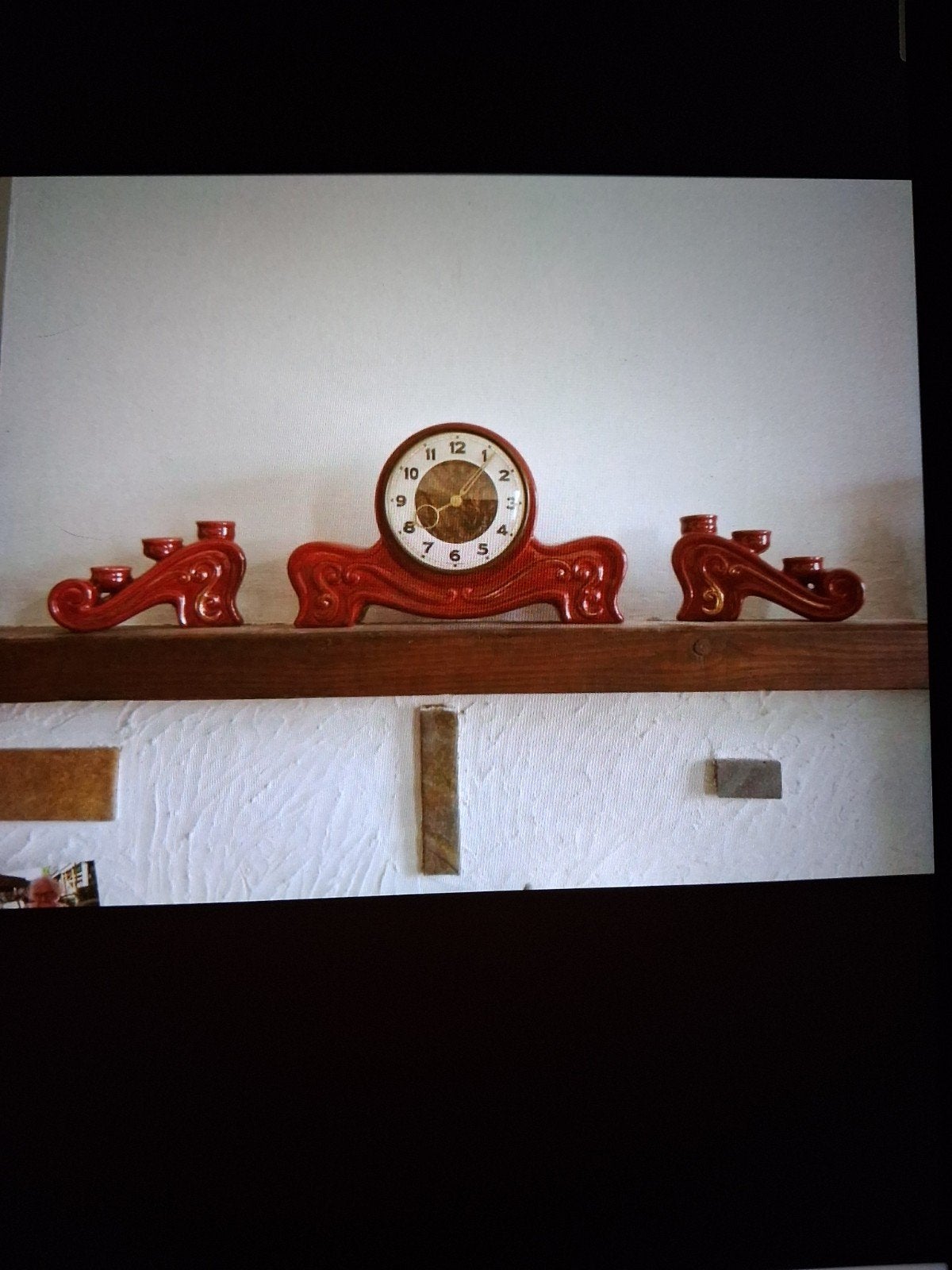Garniture de cheminée rubis liseré or en parfait état 1955, Enlèvement ou Envoi