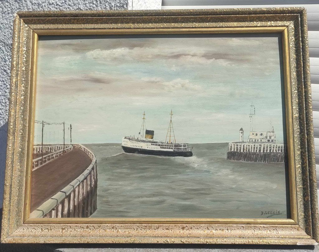 huile sur panneau bateau signe b legein, Enlèvement ou Envoi, Panneau