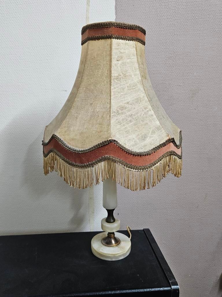 Vintage 70s lamp met marmeren poot en franjes, Ophalen